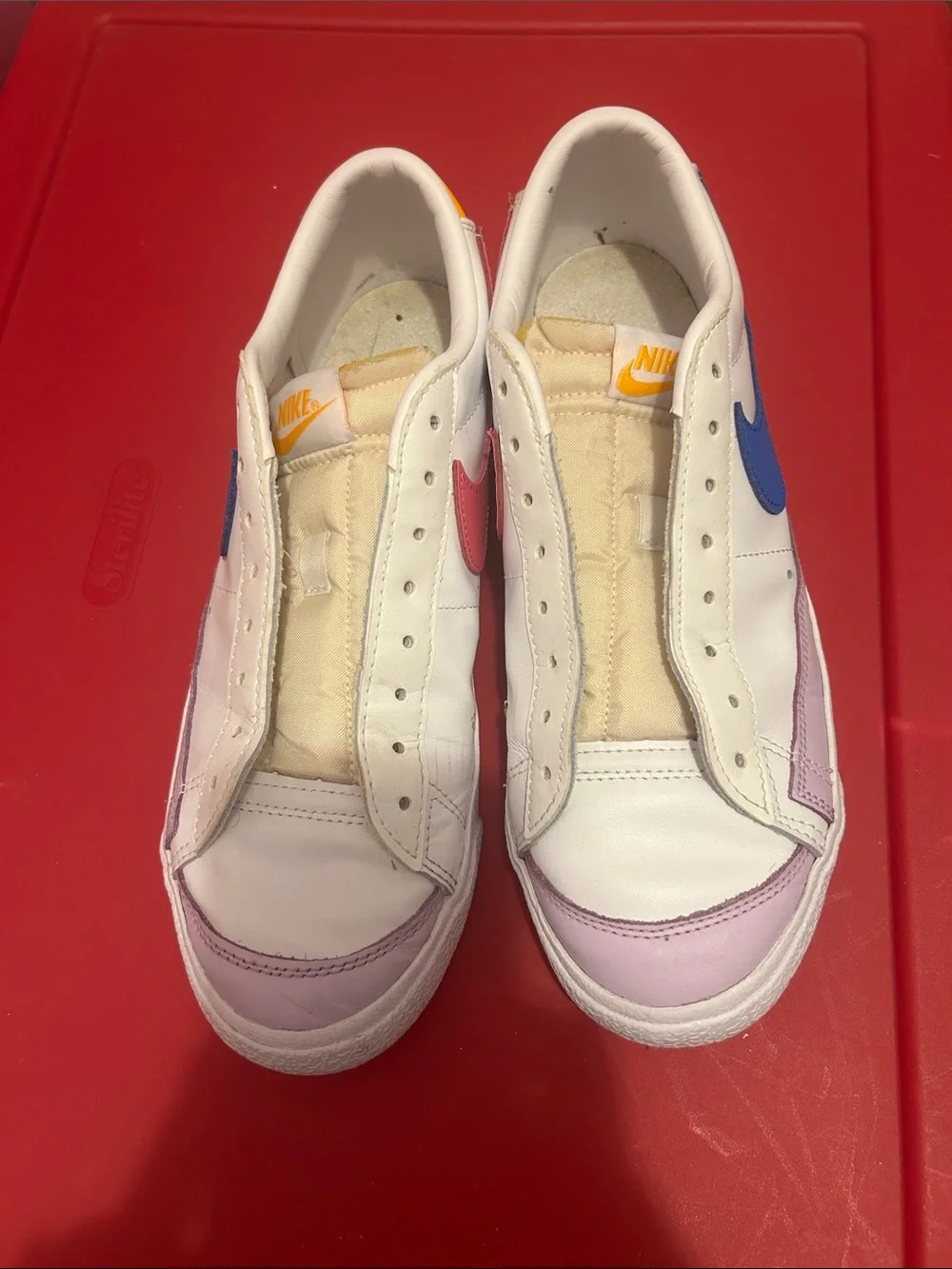 Nike Women's Blazers Low-Top Sneakers in White with Pink, Blue & Orange Accents
